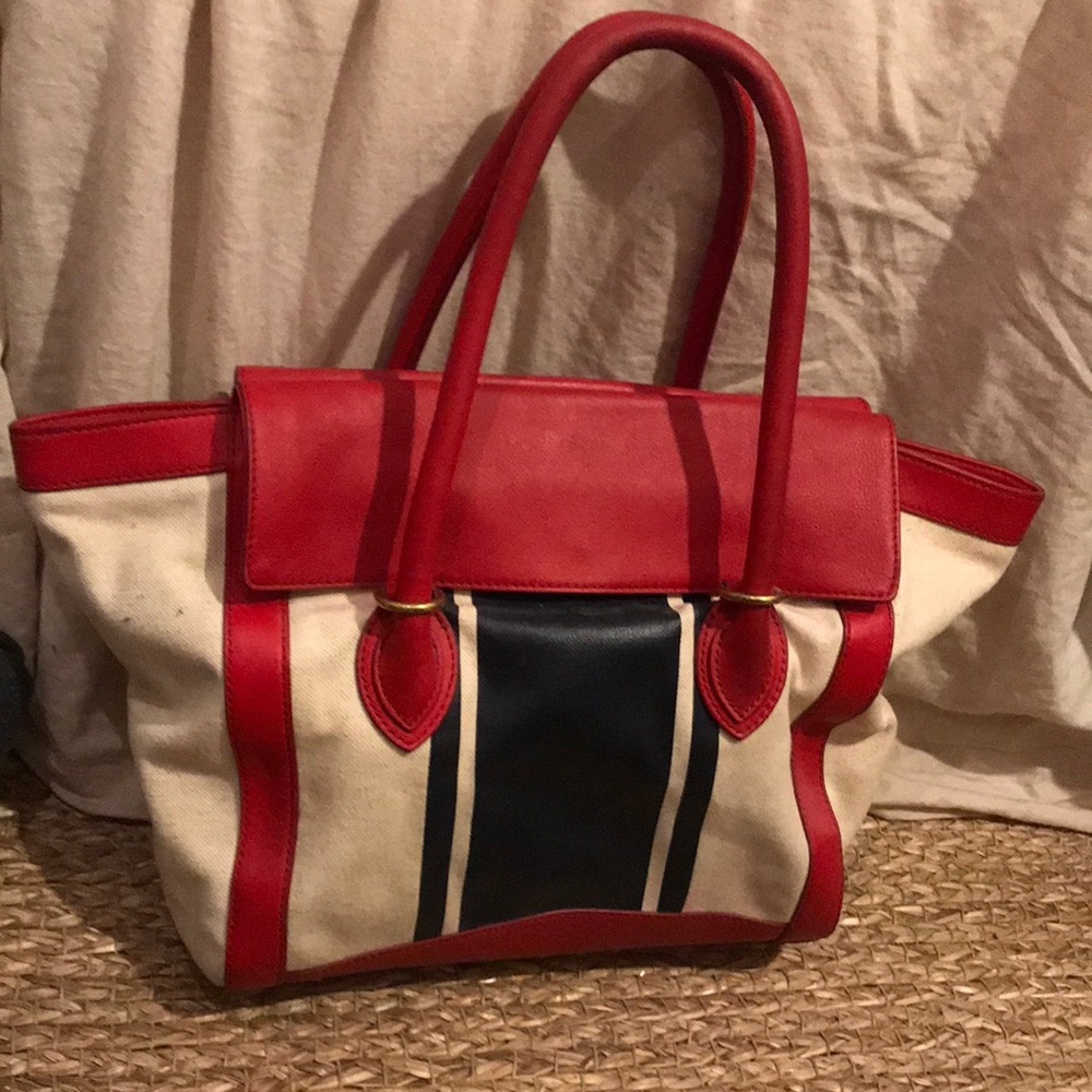 J.Crew resort handbag. Leather and linen canvas.